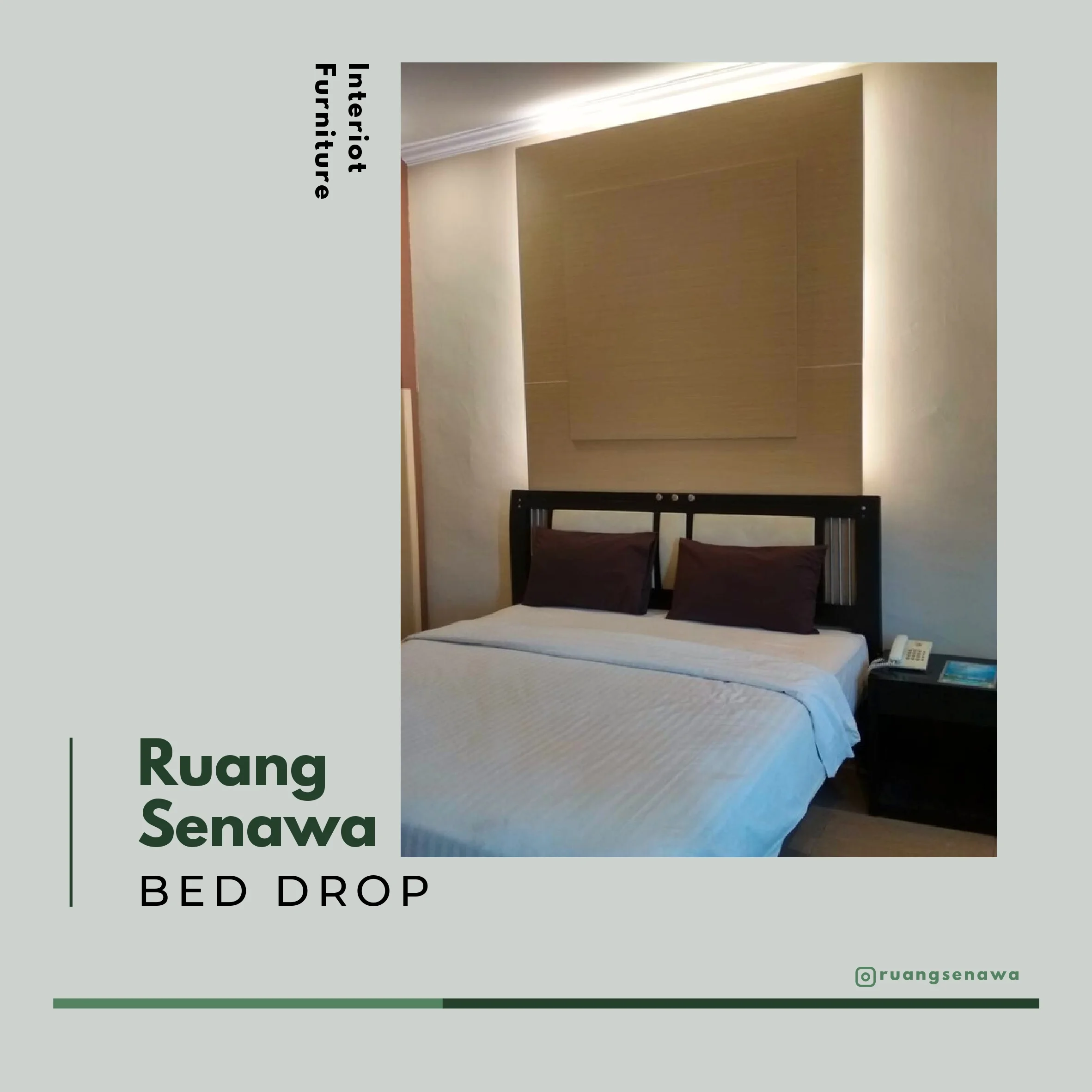 Bed Drop Panel & Lighting — Panel backrest tempat tidur minimalis dengan warm indirect lighting Kota Palu Ruang Senawa
